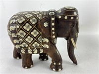 Vintage Carved Vintage Wood Inlaid Bone Elephant