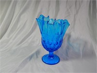 Fenton Colonial Blue Thumbprint Vase Compote