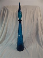 Empoli Teal / Blue Glass Decanter Bottle 22"