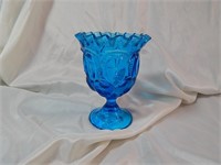 Vintage L.E. Smith Moon & Stars Blue Vase Compote