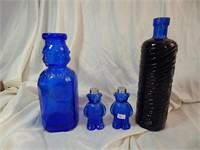 Lot of  Collectible Blue Glass S&P Milk Bottle
