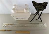Ice Fishing Poles, Cooler & Chair