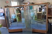 2 lighted Glass, wood, mirror dispay cabinets case