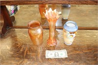Lot of Carnival Glass and Handpainted vase