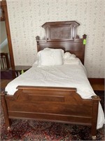 antique Eastlake walnut bed w/ covers/pillows