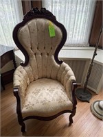 Victorian cherry wingback chair w/ padded arms