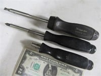 (3) Specialty SNAP ON Black Handled Screwdrivers