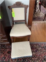 Eastlake upholstered chair and foot stool