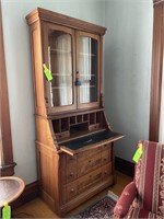 antique Victorian secretary hutch with ring pulls