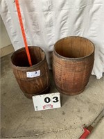 Two nail kegs. Large one has no bottom