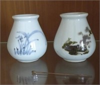 TWO CHINESE SNUFF JARS W/ SNUFF SPOONS