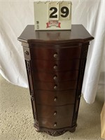 Jewelry chest/cabinet. Approximately 38 x 15 x 12