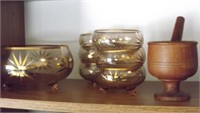 CRYSTAL CUP FOOTED BOWL W/ 6 SMALL FOOTED BOWLS