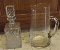 CRYSTAL DECANTER & GLASS PITCHER