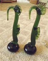 2 GREEN GLASS SEAHORSES - 1 IS IMPERFECT