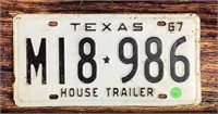 1967 Texas House Trailer License Plate