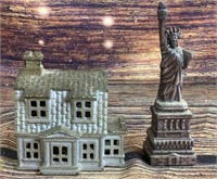 Vin. Cast Iron bank & Metal Statue of Liberty