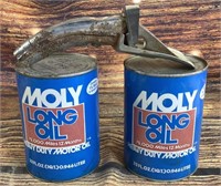2 Vintage Full Moly Long Oil Cans W Metal Opener