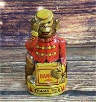 Vintage 5" Chein Tin Monkey Coin Bank
