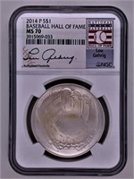 2014 P Silver $1 Baseball Hall of Fame, MS70 NGC,