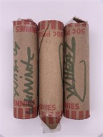 Lot of 3 rolls of Wheat cents, one is a Woody