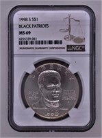 1998 S silver $1 Black Patriots MS69 NGC