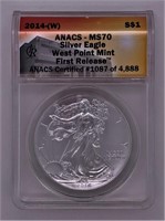 2014 (W) Silver Eagle MS70 ANACS First Release #10