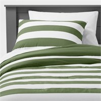 Full/queen Rugby Stripe Cotton Comforter Set Green