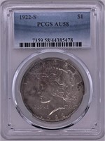 1922 S Peace silver dollar AU58 PCGS