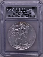 2013 Silver Eagle, MS 70 ICQ First Day Issue, 1176