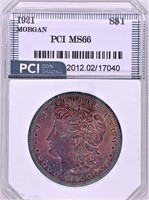 1921 Morgan silver dollar beautiful obverse toning