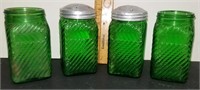 4 Antique Square Green Hoosier Jars
