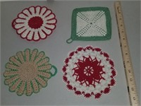 4 Antique Hand Crochet Doilly Tea Pot Coasters