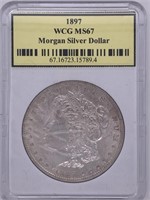 1897 Morgan silver dollar MS67 by World Coin gradi