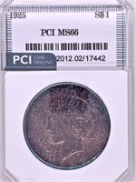 1925 silver Peace dollar, toned obverse MS66 by PC