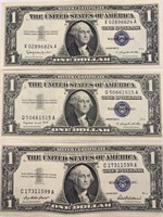 Lot of 3 silver certificates: 1957, 1957A, 1957B,