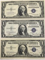Lot of 3 silver certificates: 1935C, 1935G, 1957