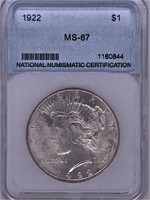 1922 Peace silver dollar MS67 NNC
