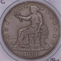1873CC silver Trade dollar, VF-XF, no chop marks