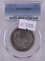1957 D Franklin silver half dollar MS65 by PCGS