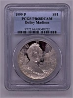 1999 P Dolly Madison silver dollar PR68 DCAM by PC