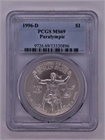 1996 D Paralympic silver dollar MS69 by PCGS