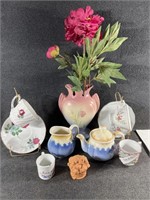 Tea Cup, Saucers and Pottery Vase