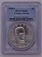 1998 S Crispus Attucks silver dollar MS69 by PCG