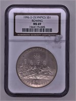 1996 D Olympic Rowing silver dollar MS69 by NCG