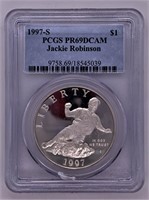 1997 S Jackie Robinson silver dollar PR69 by PCGS