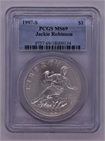 1997 S Jackie Robinson silver dollar MS69 by PCGS