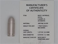 1oz Fine Silver 45 Automatic "Bullet"