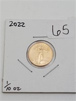 2022 1/10th Oz Fine Gold Liberty 5 Dollar Coin