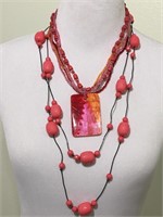 Retro Boho coral pink statement necklace large